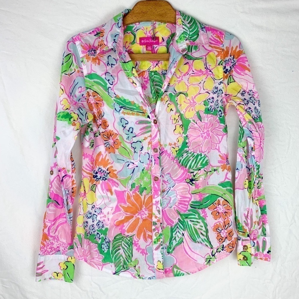 Lilly Pulitzer Pink Floral Button Up Shirt - Picture 2 of 4
